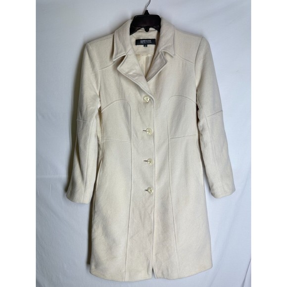 KENNETH COLE REACTION Ivory Wool blend Mid Length Peacoat Trenchcoat Size 12 - Picture 9 of 11